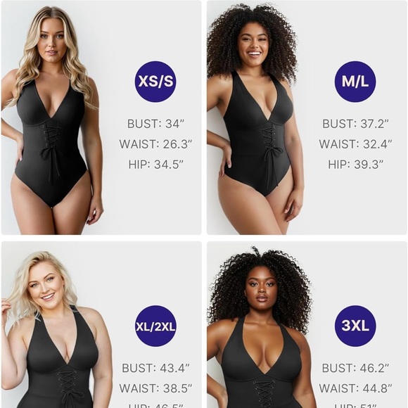 SHAPELLX Women's Slimming Swimwear Push Up V Neck Tummy Control Swim Suit - Picture 6 of 10